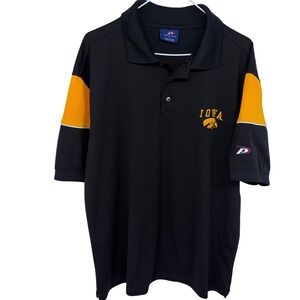 Pro Player Iowa Hawkeyes Polo Shirt Men's Large Black Yellow Embroidered College